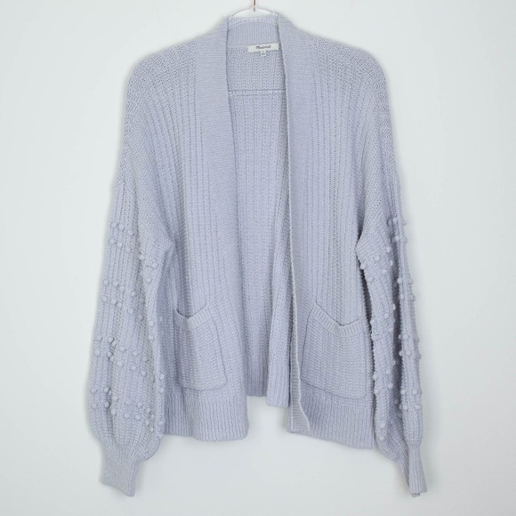 Madewell Sweaters - Madewell Gray Pom Pom Sleeve Open Front Cardigan Sweater Womens Size M Chunky